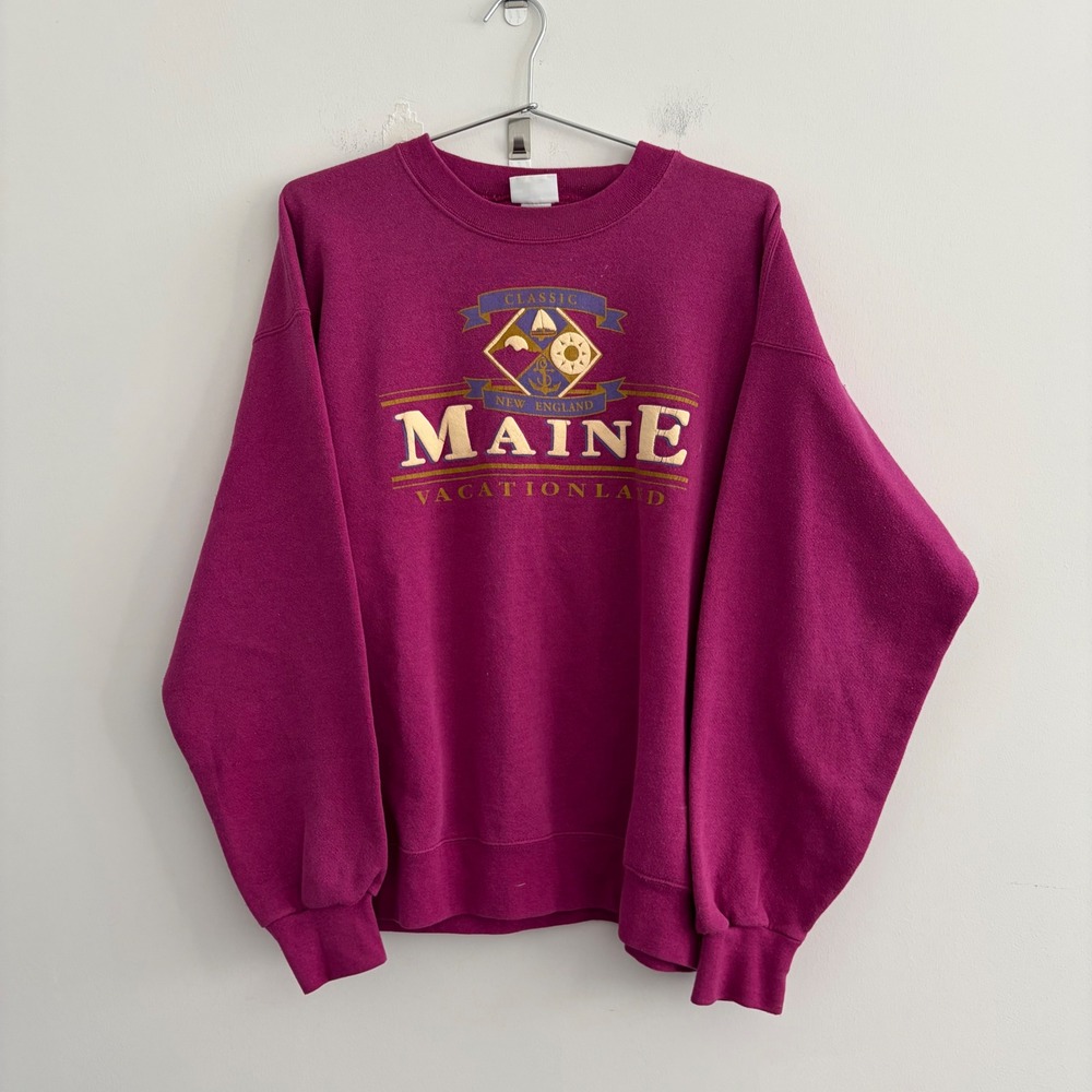 Vintage Pro Spirit Maine New England Vacationland Sweatshirt XL Magenta USA